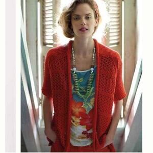 Anthro Guinevere In Summary Cardigan Sweater Crochet Boho Cottage Red Size S